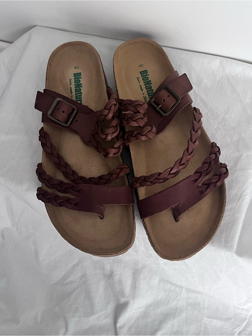 BioNature Women's Braided Slide Sandals in Brown Italian Made